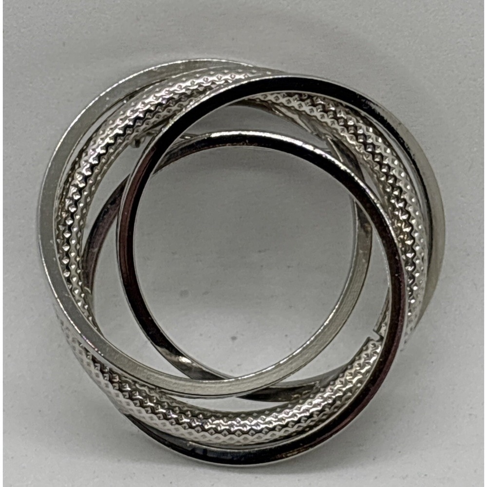 Brooch Textured Silver Tone 3D Layered Circle Black Gothic